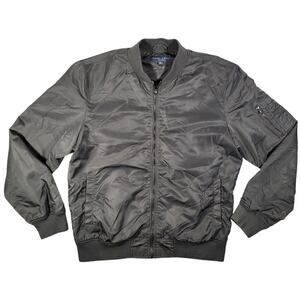 Bleecker & Broad Bomber Jacket Mens Large Gray Nylon Full Zip Flight Jacket